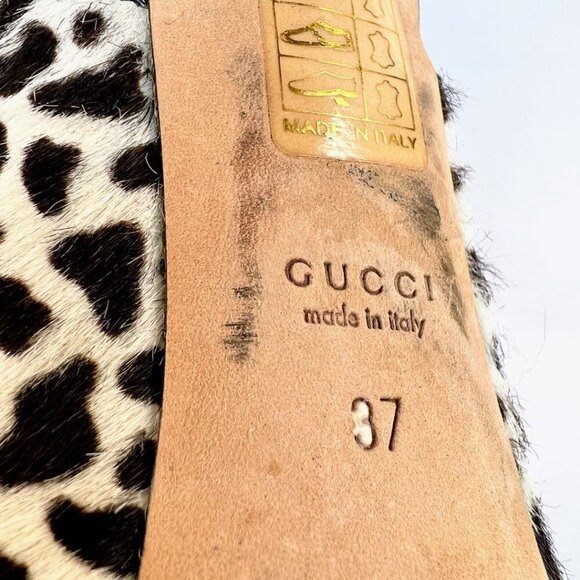 GUCCI Sofia Platform Calf Hair Leopard Print Open Toe Slingback Pumps $850 - Picture 8 of 13